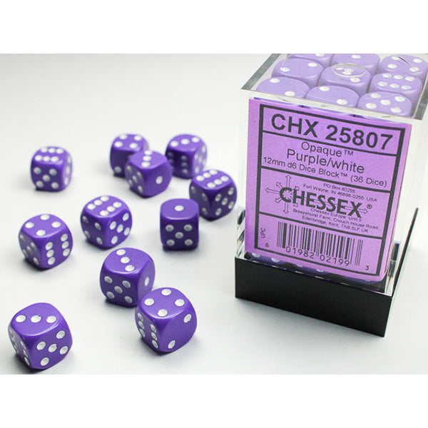 Chessex - Opaque 12mm D6 Dice Block - Purple w/Whi