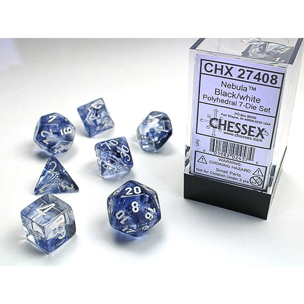 Chessex - Nebula Polyhedral 7 Dice Set - Black w/W